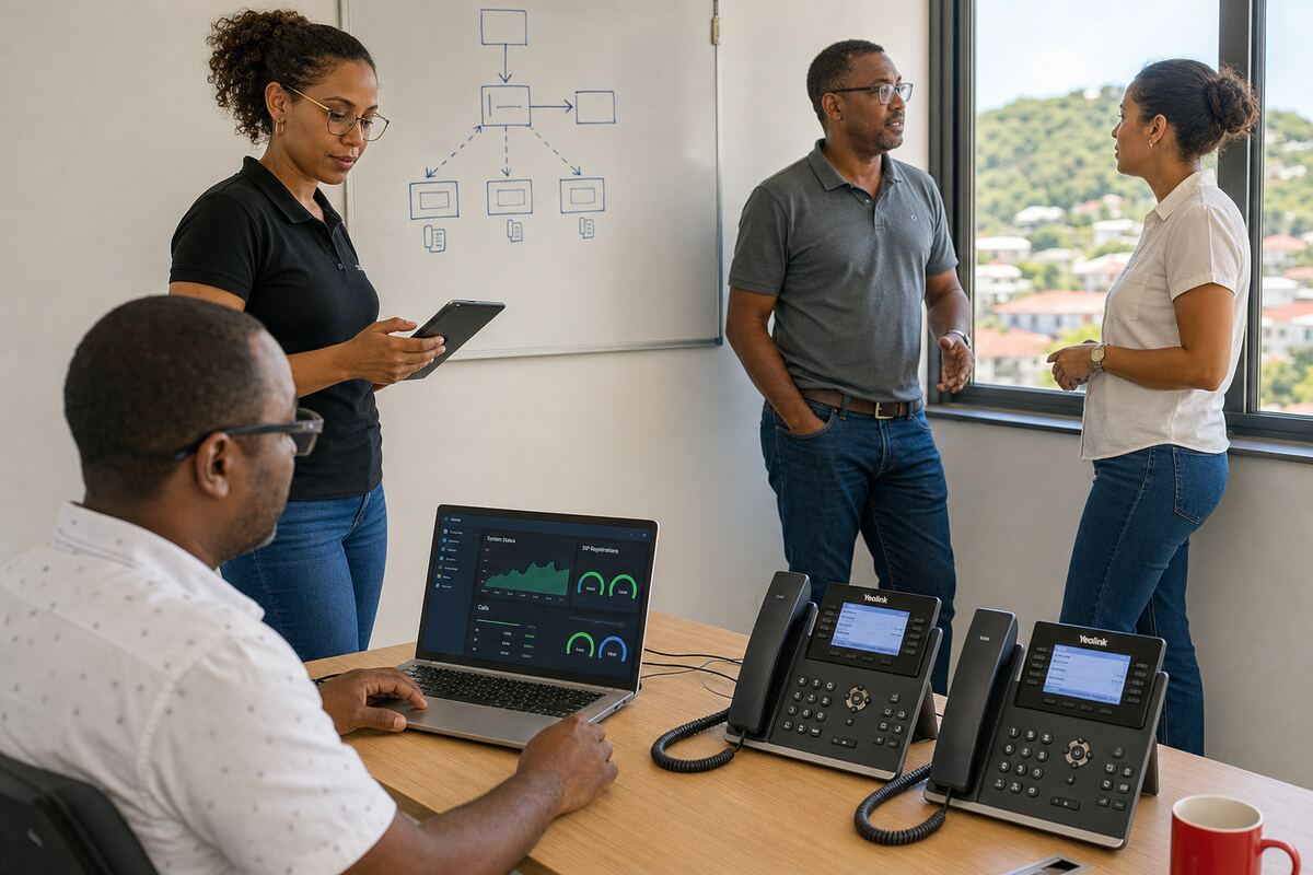 Équipe IPER Telecom en Martinique : suivi réseau et postes SIP.